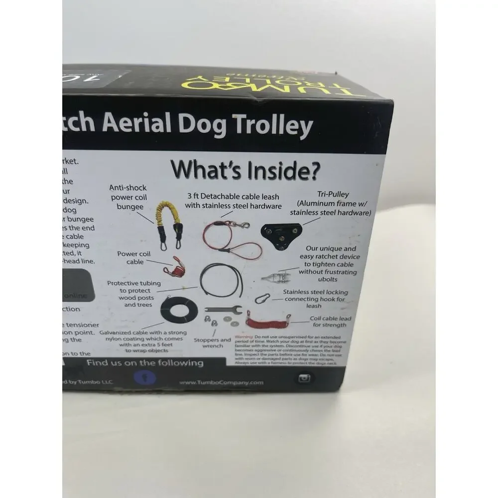 Tumbo Xtreme 100ft Stretch Aerial Dog Trolley Tie Out System Open Box